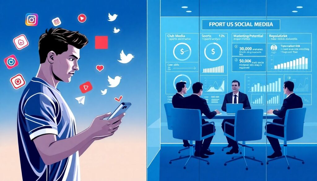 Impacto das redes sociais no valor de mercado de atletas e pro players na hora da transferência - иллюстрация