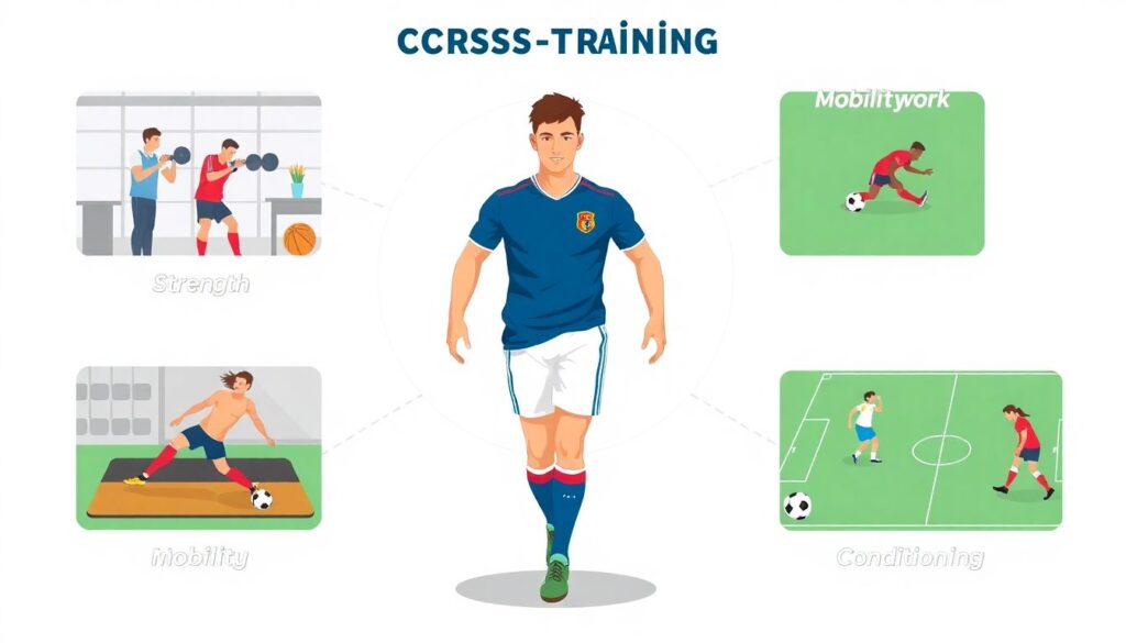 Cross-training para atletas amadores: combinando futebol, musculação e mobilidade para melhor desempenho - иллюстрация