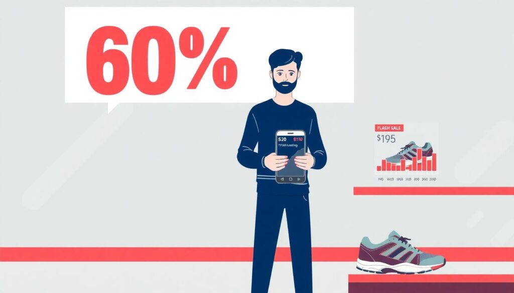 Promoções relâmpago em materiais esportivos: monitoramento de descontos e oportunidades que duram minutos - иллюстрация