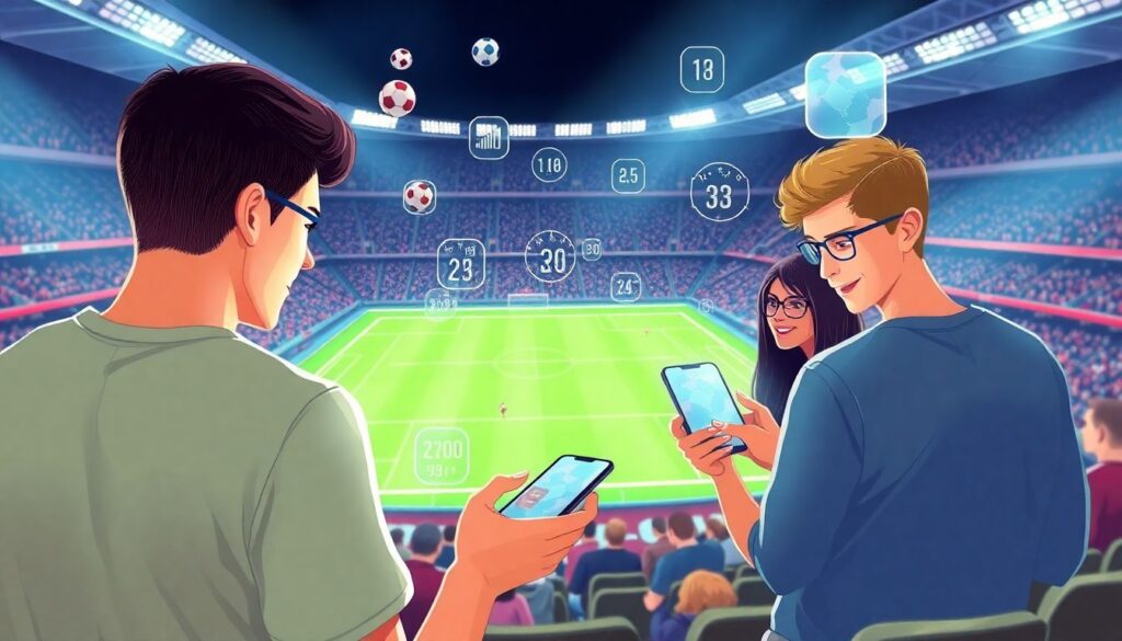 Realidade aumentada e realidade virtual no consumo de eventos esportivos e promoções ao vivo - иллюстрация
