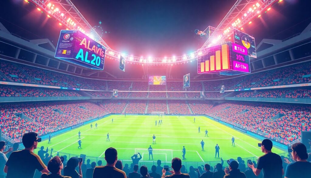 Realidade aumentada e realidade virtual no consumo de eventos esportivos e promoções ao vivo - иллюстрация